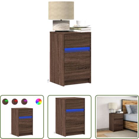 vidaXL Comodino con cassetto -  Comodino con Luci LED Rovere Marrone in Legno Multistrato