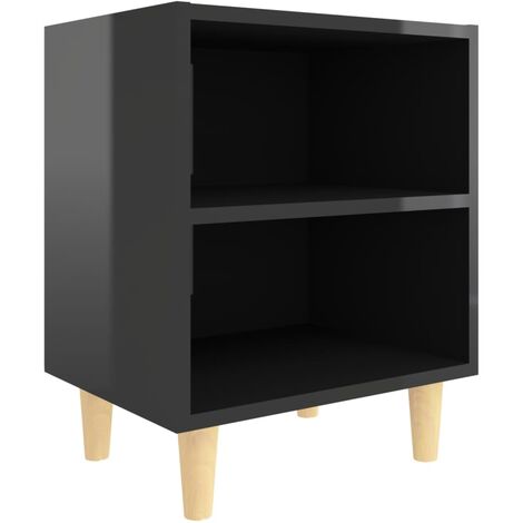 vidaXL Comodino con Gambe in Legno Massello Nero Lucido 40x30x50 cm
