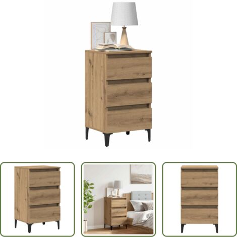 vidaXL Comodino con gambe in metallo -  Comodino con Gambe in Metallo Rovere Artigianale 40x35x69 cm