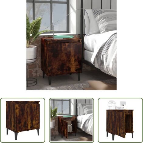 vidaXL Comodino con gambe in metallo -  Comodino con Gambe in Metallo Rovere Fumo 40x30x50 cm