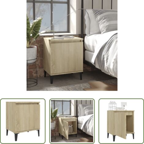 vidaXL Comodino con gambe in metallo -  Comodino con Gambe in Metallo Rovere Sonoma 40x30x50 cm