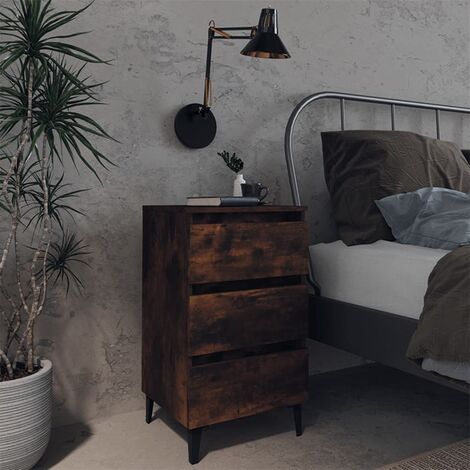 vidaXL Comodino con Gambe in Metallo Rovere Fumo 40x35x69 cm