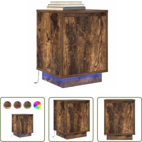 vidaXL Comodino con luce led -  Comodino con Luci LED Rovere Fumo 38x34x50 cm