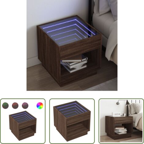 vidaXL Comodino con luce RGB -  Comodino con LED Infinity Rovere Marrone 50x50x50 cm