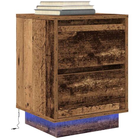 vidaXL Comodino con Luci LED Legno Antico 38x34x50 cm