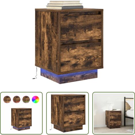 vidaXL Comodino con luci led rovere fumo -  Comodino con Luci LED Rovere Fumo 38x34x50 cm
