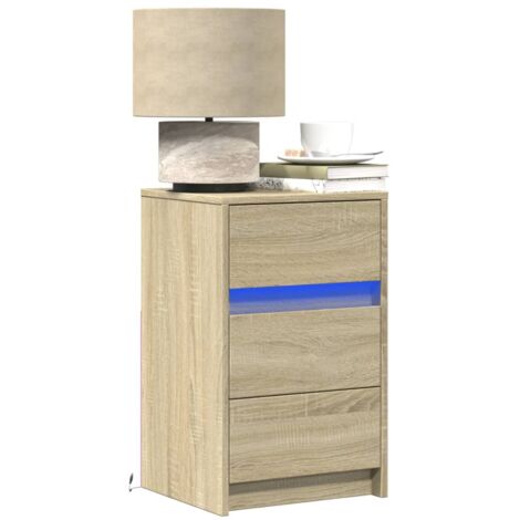 vidaXL Comodino con Luci LED Rovere Sonoma in Legno Multistrato