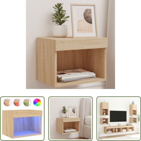 vidaXL Comodino con luci rgb -  Comodino con Luci LED a Parete Rovere Sonoma