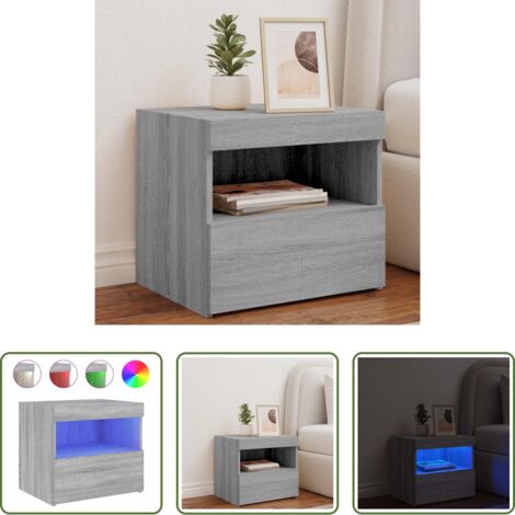 vidaXL Comodino con luci rgb -  Comodino con Luci LED Grigio Sonoma 50x40x45 cm