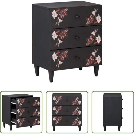 vidaXL Comodino con motivo floreale -  Comodino Multicolore 50 x 33 x 60 cm Legno di mango massello