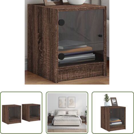 vidaXL Comodino con piano d'appoggio -  Comodini con Ante in Vetro 2pz Rovere Marrone 35x37x42 cm
