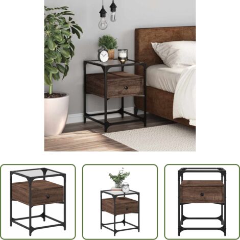 vidaXL Comodino con piano in vetro -  Comodino Rovere Marrone 40x40x55 cm in Legno Multistrato