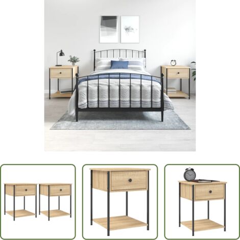 vidaXL Comodino con piedini regolabili -  Comodini 2 pz Rovere Sonoma 44x45x58 cm in Legno Multistrato