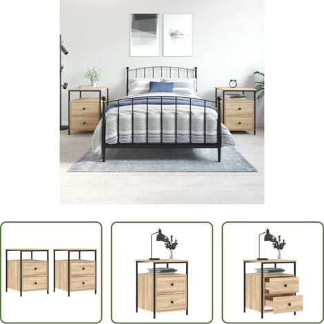 vidaXL Comodino con piedini regolabili -  Comodini 2 pz Rovere Sonoma 44x45x60 cm in Legno Multistrato