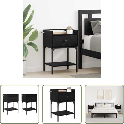 vidaXL Comodino con ripiani -  Comodino 2 pcs Rovere Nero 40 x 29 x 60 cm Legno multistrato