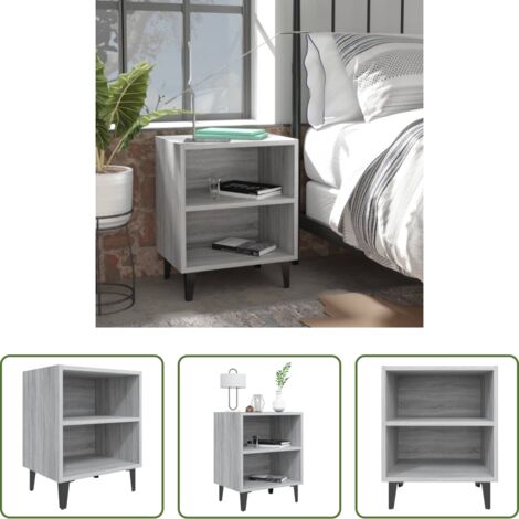 vidaXL Comodino con ripiani -  Comodino con Gambe in Metallo Grigio Sonoma 40x30x50 cm