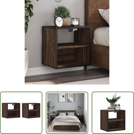 vidaXL Comodino con ripiano -  Comodini a Muro 2 pz Rovere Marrone 40x31x39,5 cm