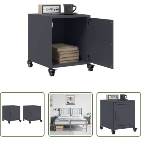 vidaXL Comodino con ruote -  Comodini 2 pz Antracite 36x39x43,5 cm in Acciaio