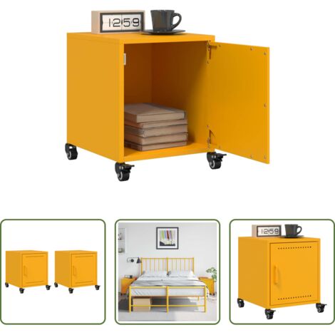 vidaXL Comodino con ruote -  Comodini 2 pz Giallo Senape 36x39x43,5 cm in Acciaio