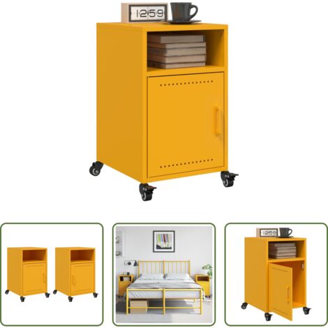 vidaXL Comodino con ruote -  Comodini 2 pz Giallo Senape 36x39x59 cm in Acciaio