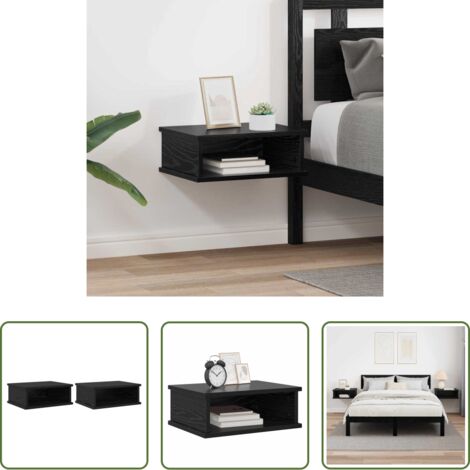vidaXL Comodino con scomparti -  Comodino 2 pcs Rovere Nero 40 x 31 x 15 cm Legno multistrato