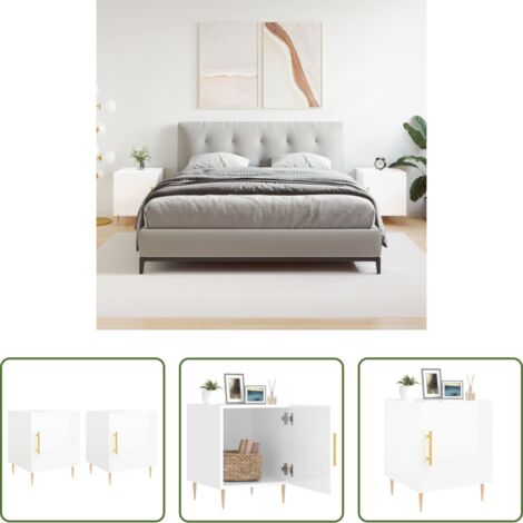 vidaXL Comodino con scomparto -  Comodini 2 pz Bianco Lucido 40x40x50 cm in Legno Multistrato