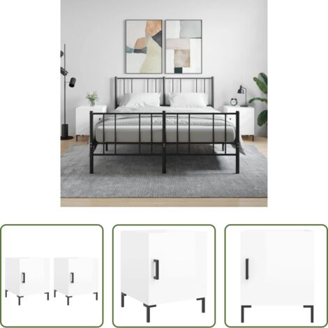 vidaXL Comodino con scomparto -  Comodini 2 pz Bianco Lucido 40x40x50 cm in Legno Multistrato