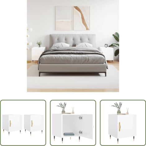 vidaXL Comodino con scomparto -  Comodini 2 pz Bianco Lucido 40x40x50 cm in Legno Multistrato