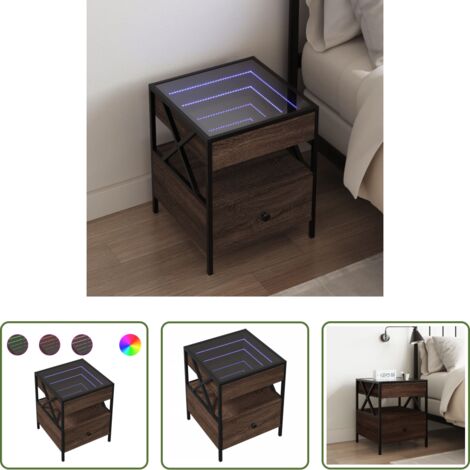 vidaXL Comodino con specchio -  Comodino con LED Infinity Rovere Marrone 40x40x51 cm