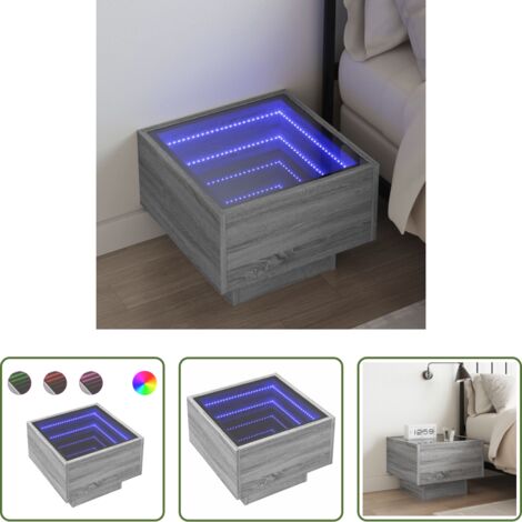 vidaXL Comodino con specchio -  Comodino con LED Infinity Rovere Sonoma 40x40x30 cm