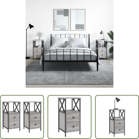 vidaXL Comodino da camera da letto -  Comodini 2 pz Grigio Sonoma 34x35,5x70 cm in Legno Multistrato
