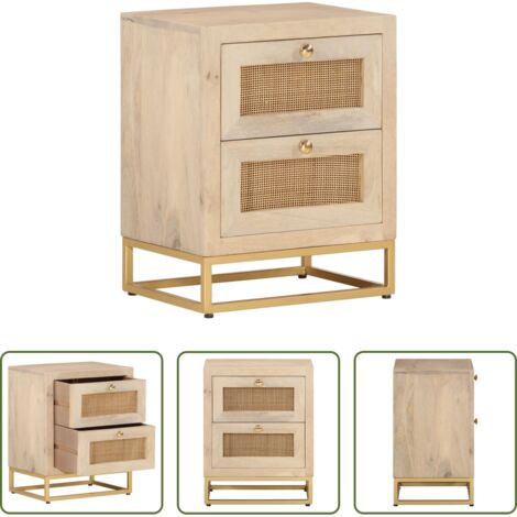 vidaXL Comodino da camera da letto -  Comodino 40x30x50 cm in Legno Massello di Mango e Ferro