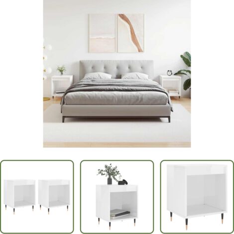 vidaXL Comodino da interno -  Comodini 2pz Bianco Lucido 40x35x50 cm in Legno Multistrato