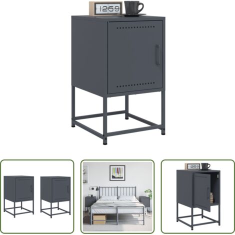 vidaXL Comodino da letto -  Comodini 2 pz Antracite 36x39x60,5 cm in Acciaio