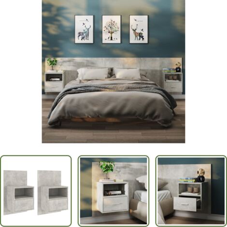 vidaXL Comodino da parete -  Comodini a Muro 2 pz Grigio Cemento