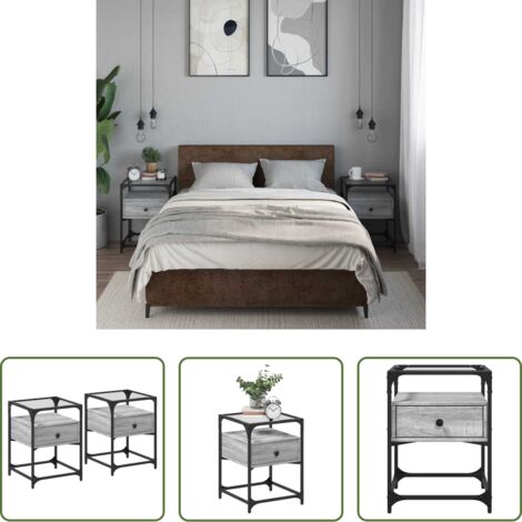 vidaXL Comodino da soggiorno -  Comodini 2pz Grigio Sonoma 40x40x55 cm in Legno Multistrato