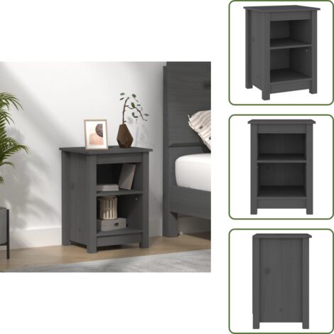 - vidaXL Comodino Grigio 40x35x55 cm in Legno Massello di Pino -