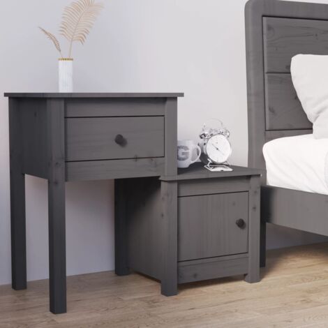 vidaXL Comodino Grigio 79,5x38x65,5 cm in Legno Massello di Pino