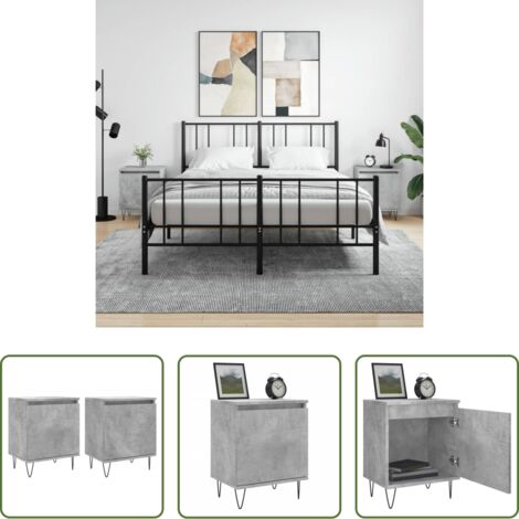 vidaXL Comodino grigio cemento -  Comodini 2 pz Grigio Cemento 40x30x50 cm in Legno Multistrato