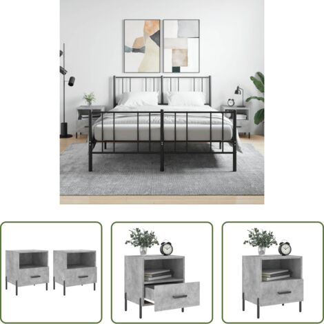vidaXL Comodino grigio cemento -  Comodini 2 pz Grigio Cemento 40x35x47,5 cm in Legno Multistrato