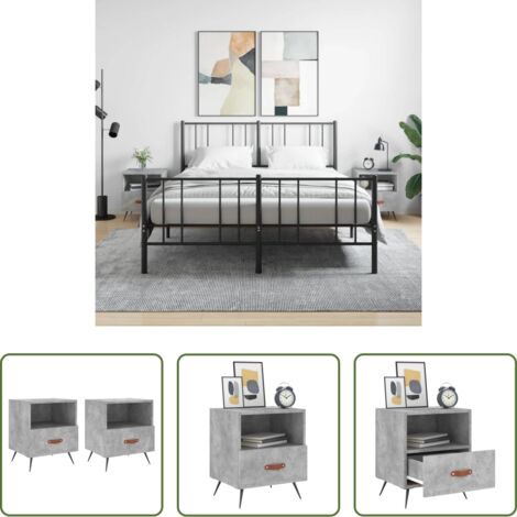 vidaXL Comodino grigio cemento -  Comodini 2 pz Grigio Cemento 40x35x47,5 cm in Legno Multistrato