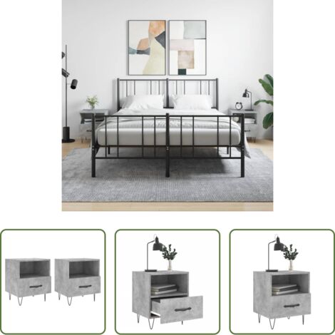 vidaXL Comodino grigio cemento -  Comodini 2 pz Grigio Cemento 40x35x47,5 cm in Legno Multistrato