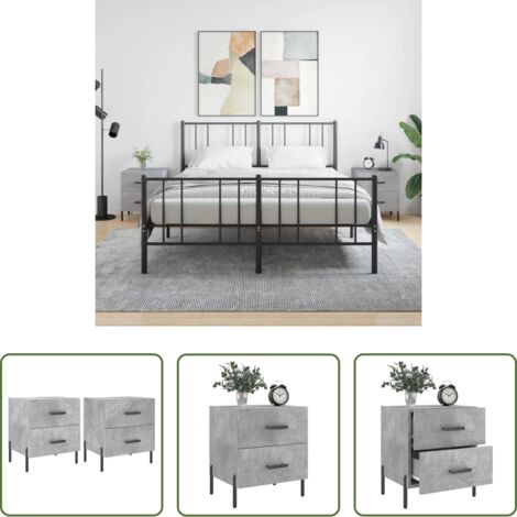 vidaXL Comodino grigio cemento -  Comodini 2 pz Grigio Cemento 40x35x47,5 cm in Legno Multistrato