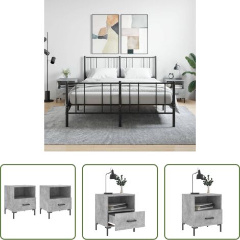vidaXL Comodino grigio cemento -  Comodini 2 pz Grigio Cemento 40x35x47,5 cm in Legno Multistrato