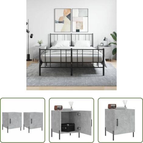 vidaXL Comodino grigio cemento -  Comodini 2 pz Grigio Cemento 40x40x50 cm in Legno Multistrato