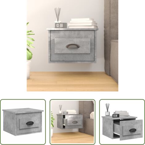 vidaXL Comodino grigio cemento -  Comodino a Parete Grigio Cemento 41,5x36x28 cm