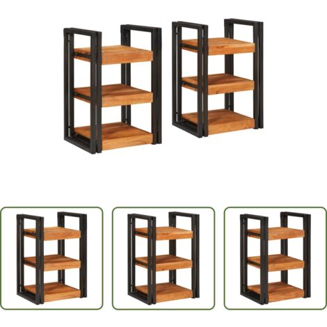 vidaXL Comodino in acacia -  Comodino 2 pcs Marrone e Nero Legno Massello di Acacia