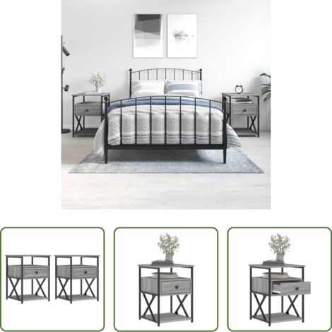 vidaXL Comodino in ferro -  Comodini 2 pz Grigio Sonoma 40x42x55 cm in Legno Multistrato