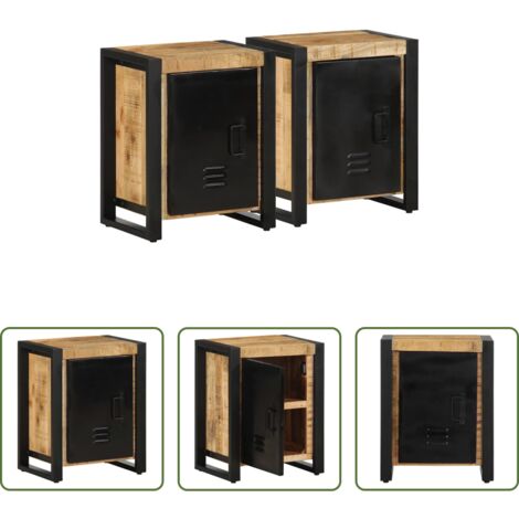 vidaXL Comodino in ferro -  Comodini 2 pz in Legno Massello di Mango Grezzo