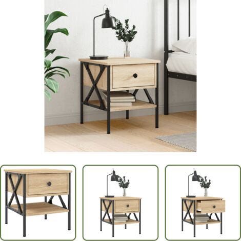 vidaXL Comodino in ferro -  Comodino Rovere Sonoma 40x42x45 cm in Legno Multistrato
